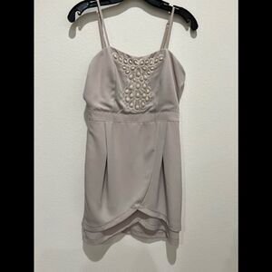 Esley Embellished with Beads Stripe Cocktail Cream Dress